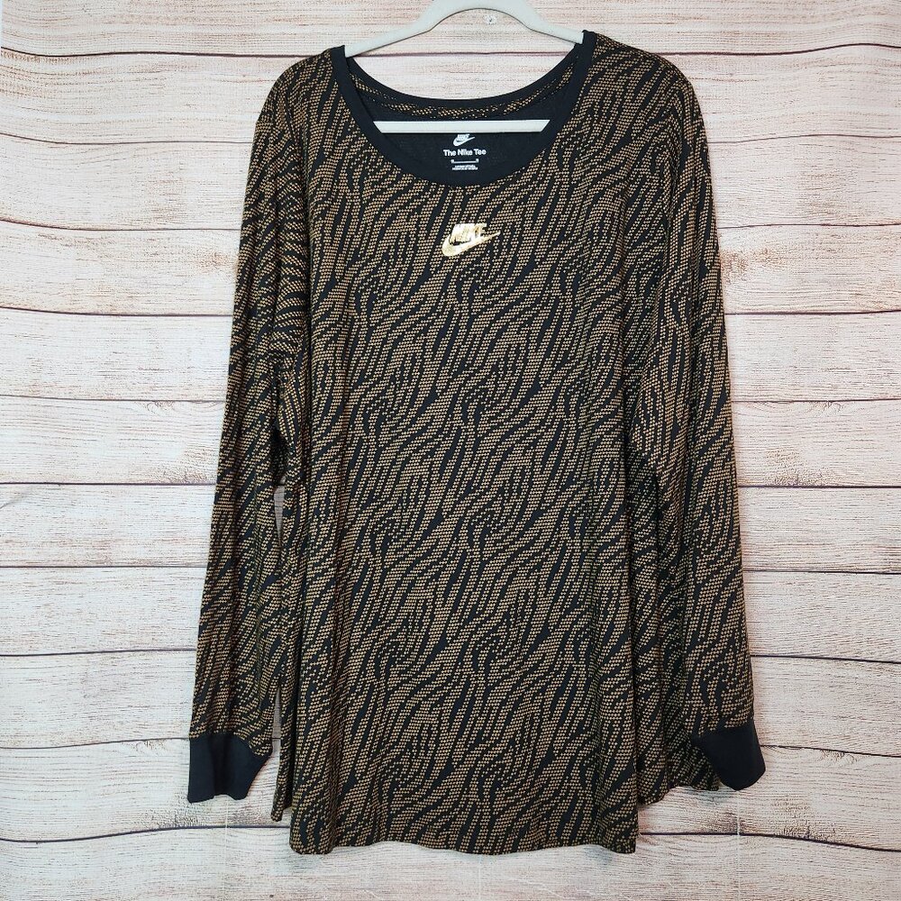 NIKE Move To Zero BLACK & GOLD Long Sleeve Tee  Women's PLUS SIZE 3X Gold Logo